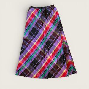 Vintage Plaid Maxi Skirt Women's Purple Red Green A Line Long